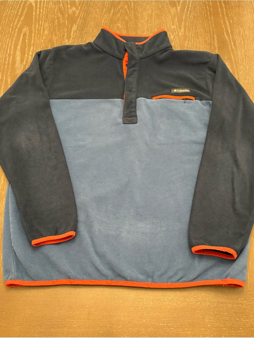 Columbia Men’s Slate Blue and Charcoal Fleece Pullover with Orange Trim